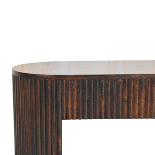 Deco Hallway Bench Velvet Mocha Mango Wood Full-Body Vertical Fluting Oval Top