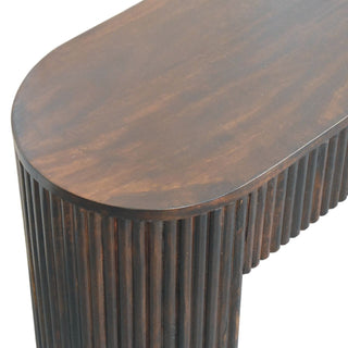 Deco Hallway Bench Velvet Mocha Mango Wood Full-Body Vertical Fluting Oval Top