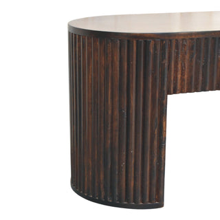 Deco Hallway Bench Velvet Mocha Mango Wood Full-Body Vertical Fluting Oval Top
