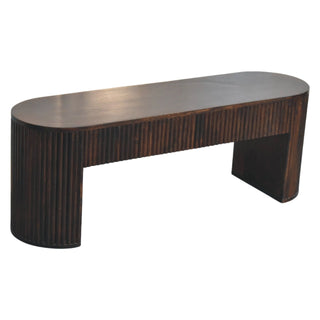 Deco Hallway Bench Velvet Mocha Mango Wood Full-Body Vertical Fluting Oval Top
