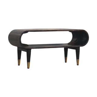 Volta Media Unit Velvet Mocha Mango Wood Continuous Curve Open Body with Brass-Tipped Tapered Legs