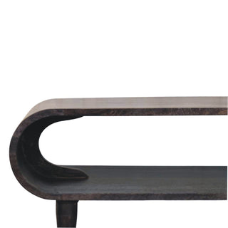Volta Media Unit Velvet Mocha Mango Wood Continuous Curve Open Body with Brass-Tipped Tapered Legs