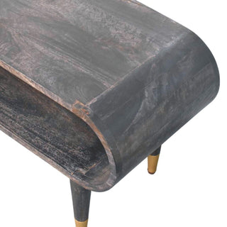 Volta Media Unit Velvet Mocha Mango Wood Continuous Curve Open Body with Brass-Tipped Tapered Legs