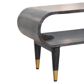 Volta Media Unit Velvet Mocha Mango Wood Continuous Curve Open Body with Brass-Tipped Tapered Legs