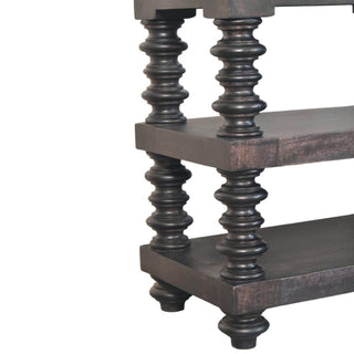 Raffael Media Storage Unit Carbon Ash Mango Wood Spindle Pillars with Open Shelving