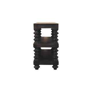 Raffael Media Storage Unit Carbon Ash Mango Wood Spindle Pillars with Open Shelving