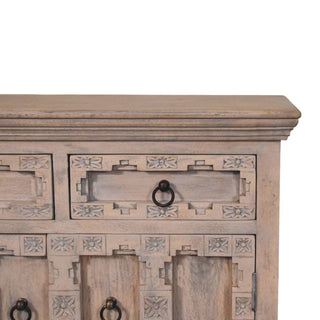 Haveli Sideboard Cabinet with Hand-Carved Lattice Panels and Plinth Base