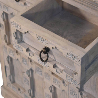 Haveli Sideboard Cabinet with Hand-Carved Lattice Panels and Plinth Base