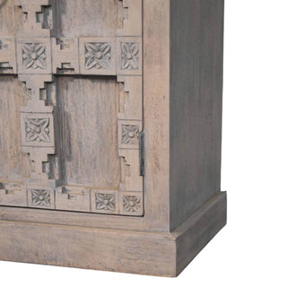 Haveli Sideboard Cabinet with Hand-Carved Lattice Panels and Plinth Base