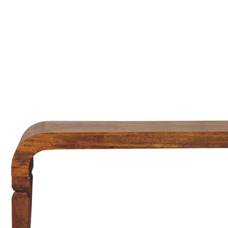 Span Coffee Table Solid Mango Wood Sculpted Arc Edges Amber Oak Tapered Legs