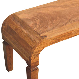 Span Coffee Table Solid Mango Wood Sculpted Arc Edges Amber Oak Tapered Legs