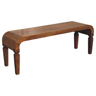 Span Coffee Table Solid Mango Wood Sculpted Arc Edges Amber Oak Tapered Legs