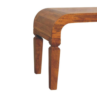 Span Coffee Table Solid Mango Wood Sculpted Arc Edges Amber Oak Tapered Legs