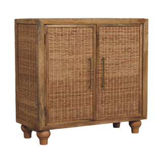 Rattan Oak 2-Door Cabinet Handwoven Bun Feet Natural Rattan