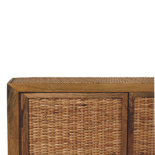 Rattan Oak 2-Door Cabinet Handwoven Bun Feet Natural Rattan