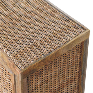 Rattan Oak 2-Door Cabinet Handwoven Bun Feet Natural Rattan