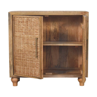 Rattan Oak 2-Door Cabinet Handwoven Bun Feet Natural Rattan
