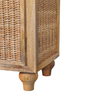 Rattan Oak 2-Door Cabinet Handwoven Bun Feet Natural Rattan