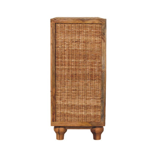 Rattan Oak 2-Door Cabinet Handwoven Bun Feet Natural Rattan