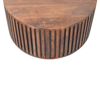 Vega Round Coffee Table Solid Mango Wood Fluted Drum Lift Top Walnut