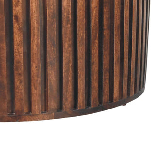 Vega Round Coffee Table Solid Mango Wood Fluted Drum Lift Top Walnut