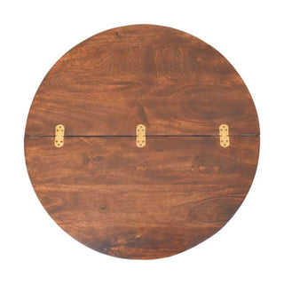 Vega Round Coffee Table Solid Mango Wood Fluted Drum Lift Top Walnut