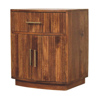 Celeste Bedside Cabinet Curved Fluted Amber Oak Drawer & Doors