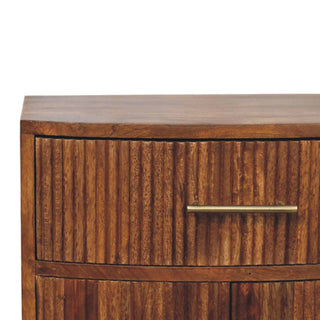 Celeste Bedside Cabinet Curved Fluted Amber Oak Drawer & Doors