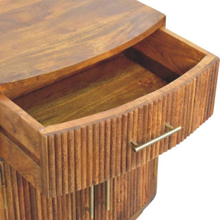 Celeste Bedside Cabinet Curved Fluted Amber Oak Drawer & Doors