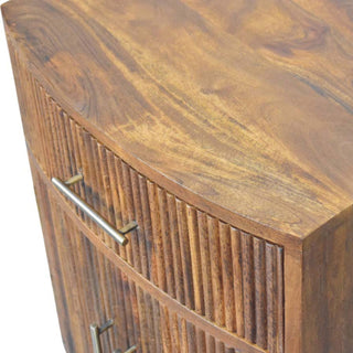 Celeste Bedside Cabinet Curved Fluted Amber Oak Drawer & Doors