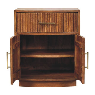 Celeste Bedside Cabinet Curved Fluted Amber Oak Drawer & Doors