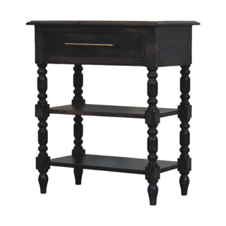 Aldric Side Table With Drawer Turned Legs Carbon Ash Mango Wood