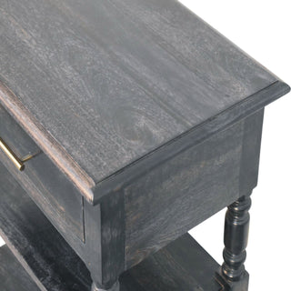 Aldric Side Table With Drawer Turned Legs Carbon Ash Mango Wood