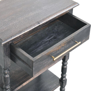 Aldric Side Table With Drawer Turned Legs Carbon Ash Mango Wood