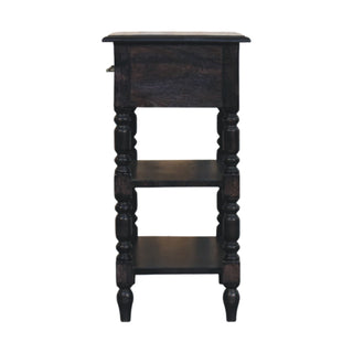 Aldric Side Table With Drawer Turned Legs Carbon Ash Mango Wood