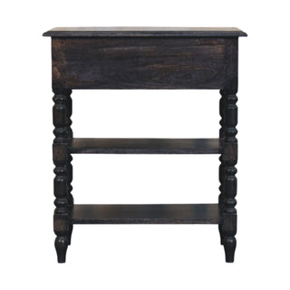 Aldric Side Table With Drawer Turned Legs Carbon Ash Mango Wood