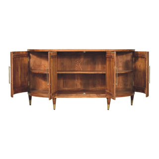 Lumara Large Sideboard with Curved Fluted Doors and Brass-Tipped Tapered Legs
