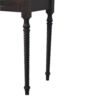 Raffles Writing Desk Mango Wood Rope-Twist Legs Velvet Mocha With Brass Bar Drawer