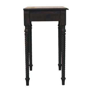 Raffles Writing Desk Mango Wood Rope-Twist Legs Velvet Mocha With Brass Bar Drawer