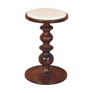 Orla Marble Top Side Table Turned Pedestal Base Chestnut Mango Wood