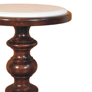 Orla Marble Top Side Table Turned Pedestal Base Chestnut Mango Wood