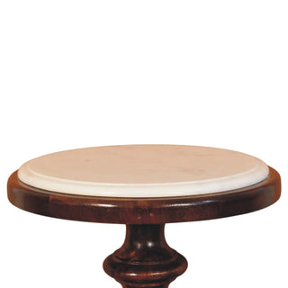 Orla Marble Top Side Table Turned Pedestal Base Chestnut Mango Wood