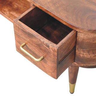 Loren Media Unit Dark Mango Wood Curved Body Brass-Capped Tapered Legs with Open Slot