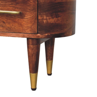 Loren Media Unit Dark Mango Wood Curved Body Brass-Capped Tapered Legs with Open Slot