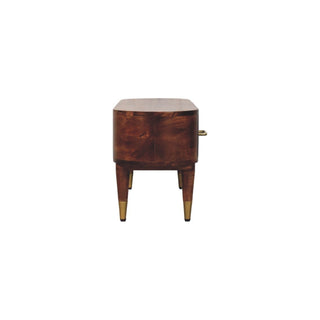 Loren Media Unit Dark Mango Wood Curved Body Brass-Capped Tapered Legs with Open Slot