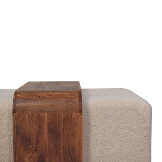 Arden Living Room Bench Duo Cream Boucle Ottoman Seats Honey Caramel Mango Wood Table