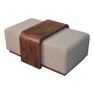 Arden Living Room Bench Duo Cream Boucle Ottoman Seats Honey Caramel Mango Wood Table