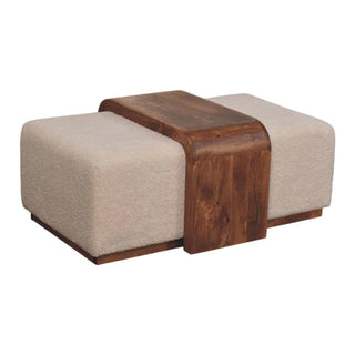 Arden Living Room Bench Duo Cream Boucle Ottoman Seats Honey Caramel Mango Wood Table
