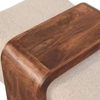 Arden Living Room Bench Duo Cream Boucle Ottoman Seats Honey Caramel Mango Wood Table