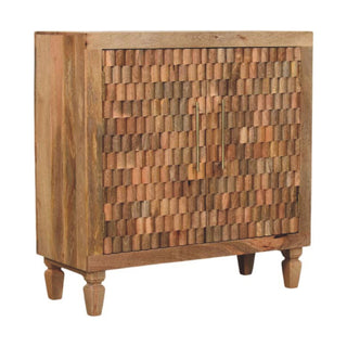 Tulum Sideboard Cabinet 3D Wave-Tile Relief Carved Golden Teak Twin-Door